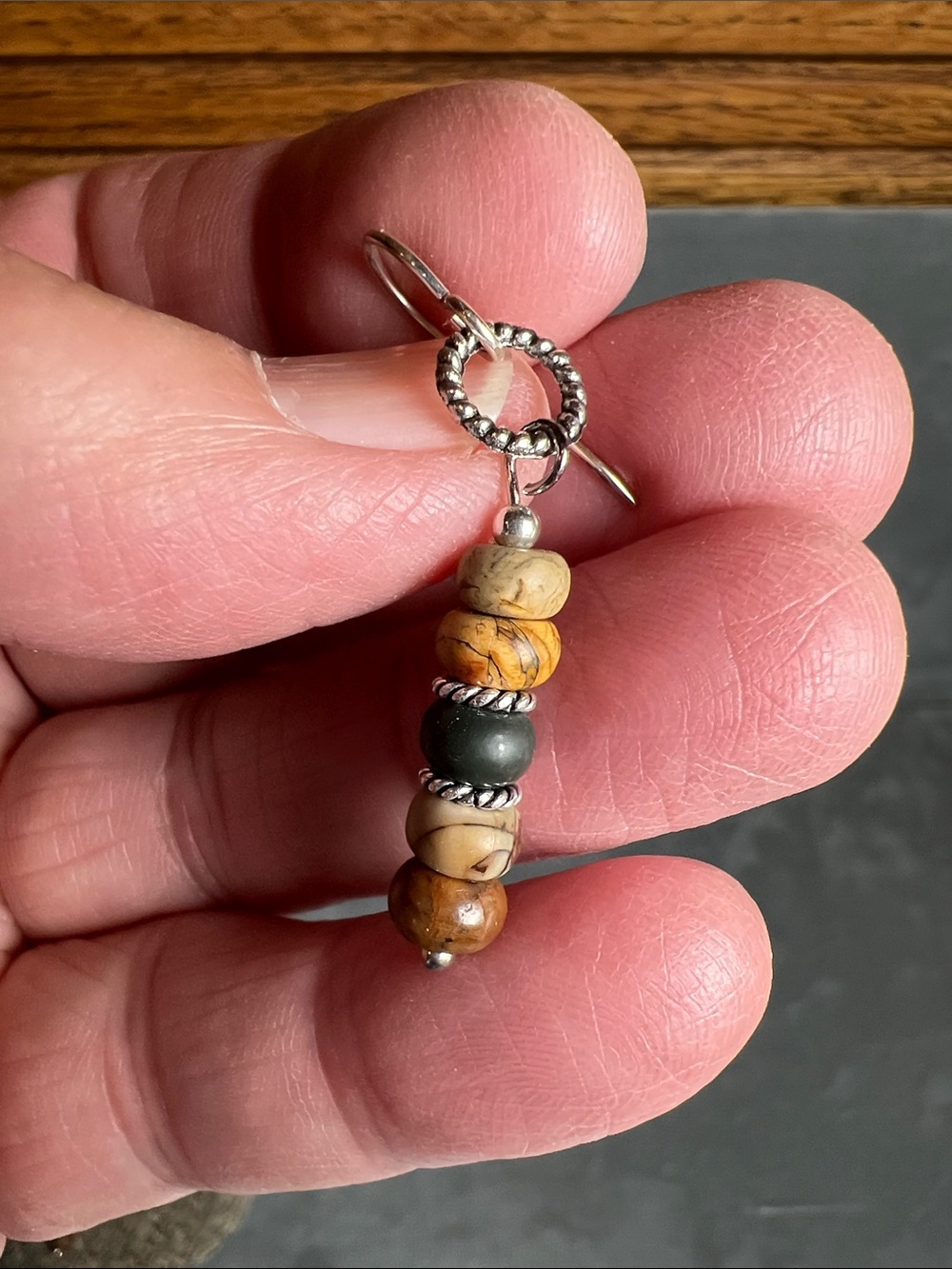Picture Jasper dangle earrings, sterling silver Bali spacers, sterling ear wires - Picture 8 of 8